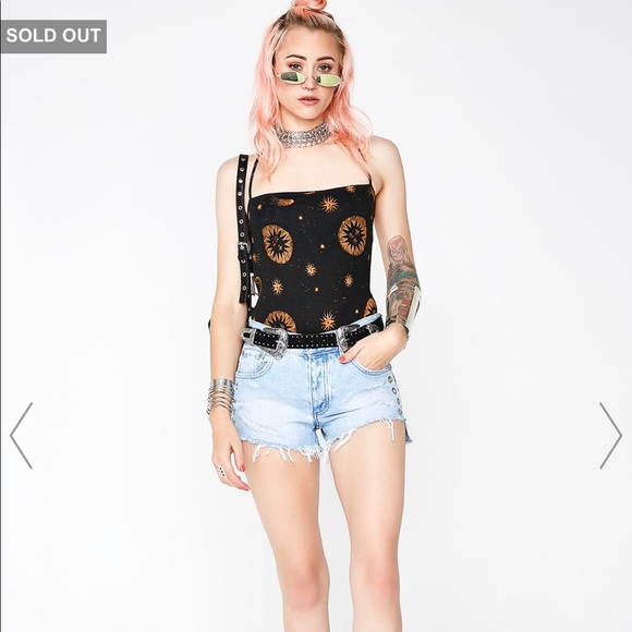 Dolls Kill Distressed Eyelit Cutoff Denim Short - Picture 4 of 14